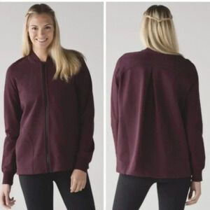 Lululemon Maroon Jacket Red Soft French Terry Pleat to Street Bomber Jacket 4